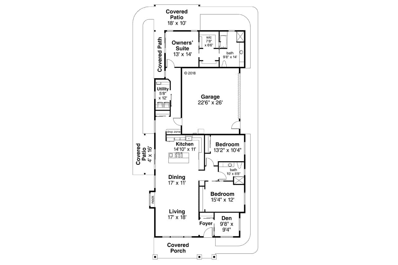 Floor Plan Main Level of Ranch Plan #108-1915