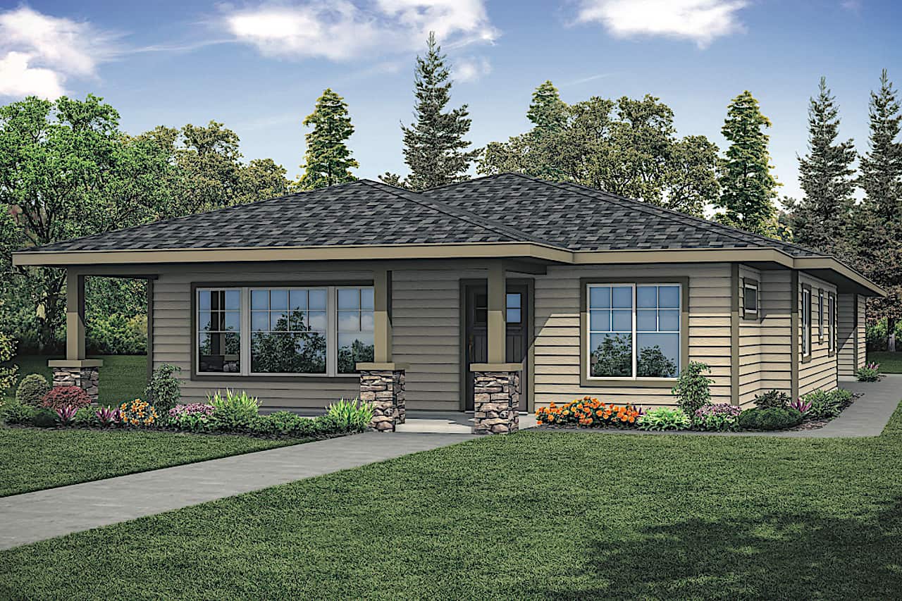 Front elevation of Ranch home (ThePlanCollection: House Plan #108-1915)