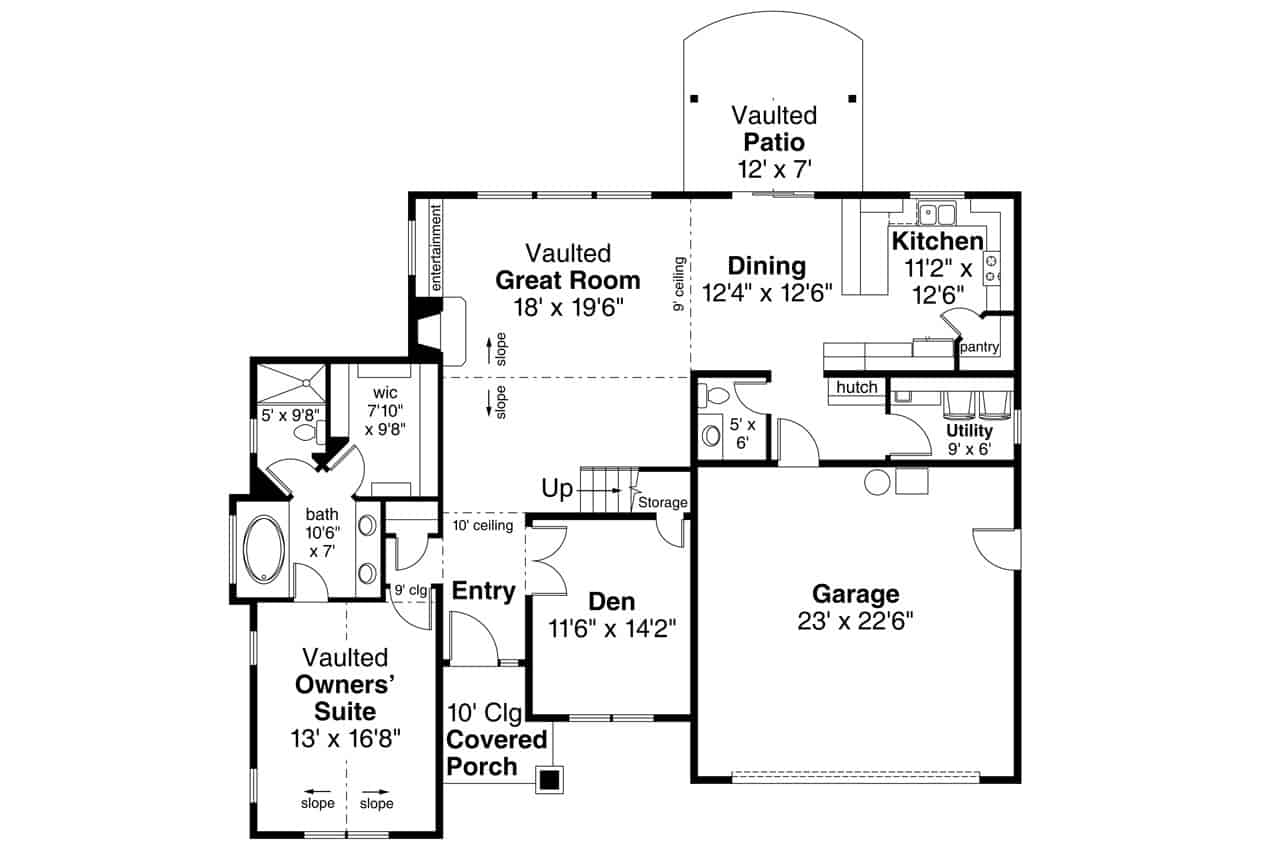 Floor Plan Main Level of Farmhouse Plan #108-1916