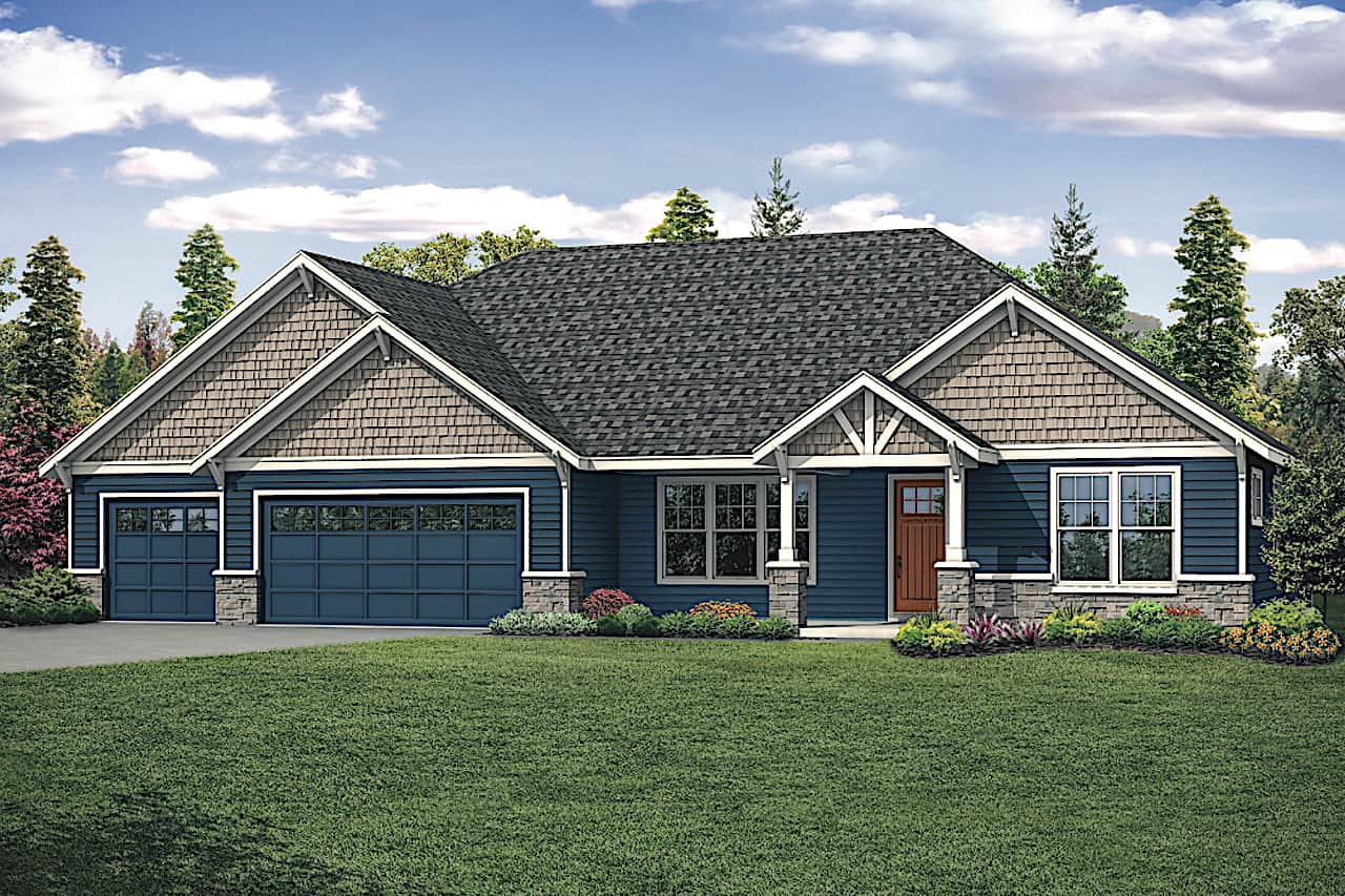 Front elevation of Ranch home (ThePlanCollection: House Plan #108-1917)