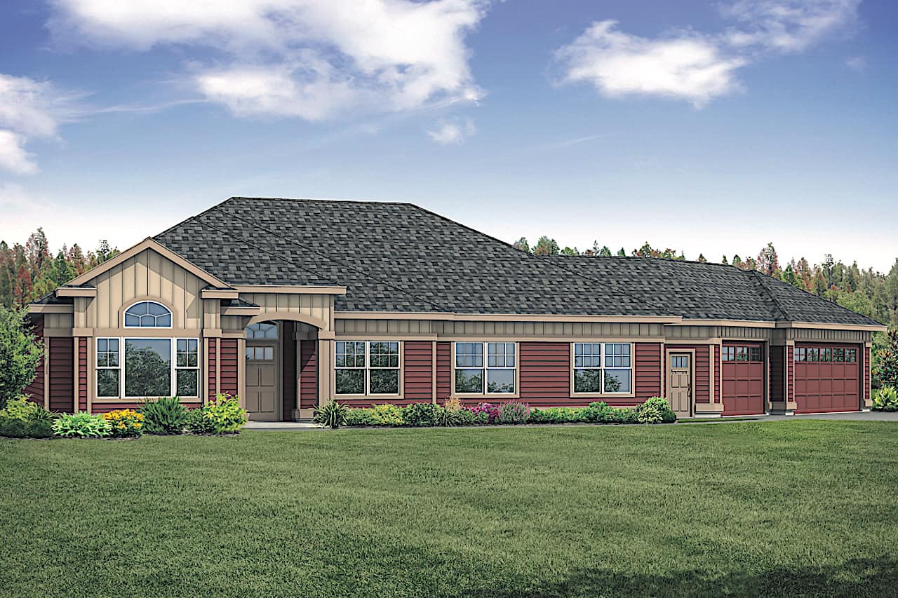 Front elevation of Ranch home (ThePlanCollection: House Plan #108-1918)