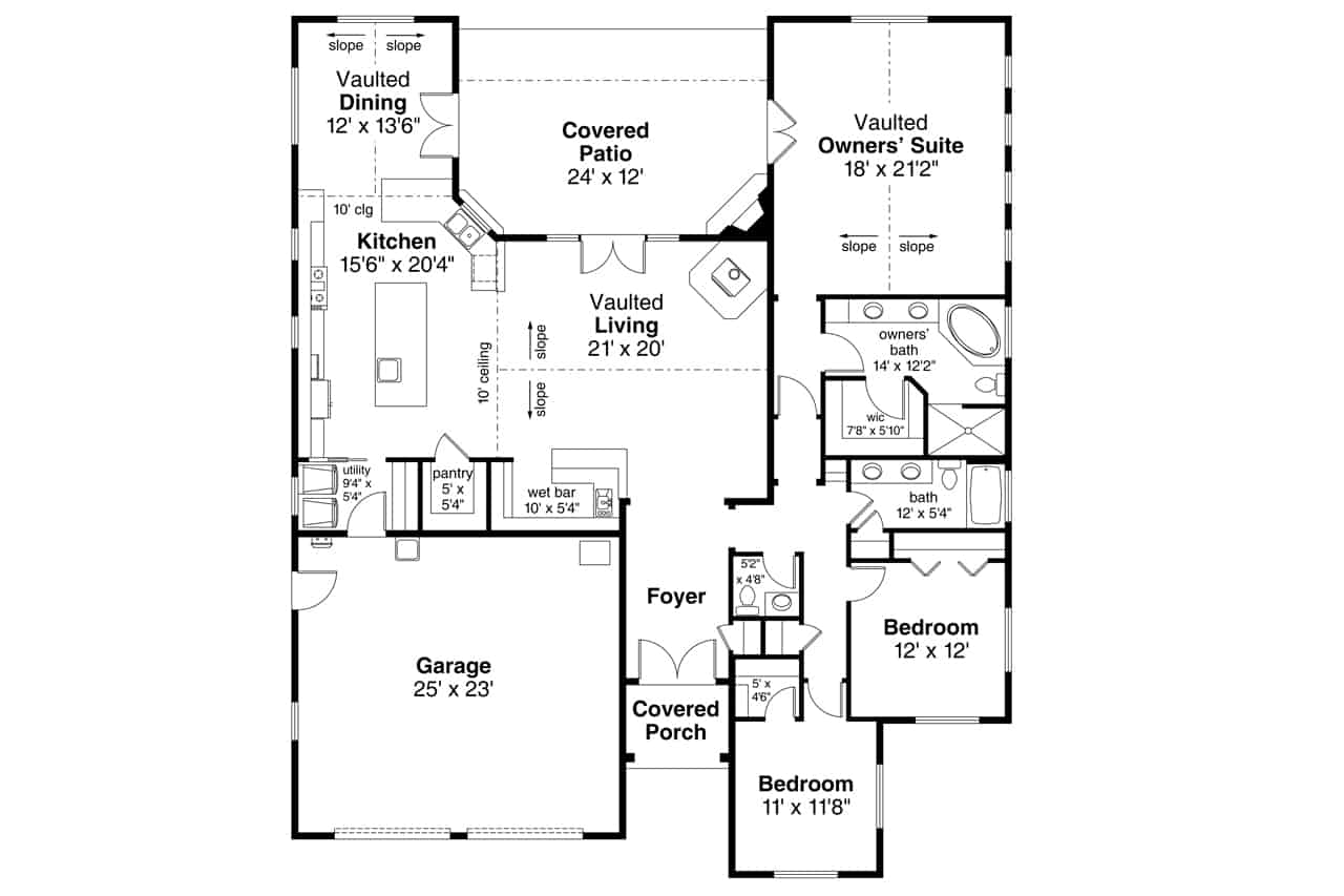 Floor Plan Main Level of Ranch Plan #108-1919