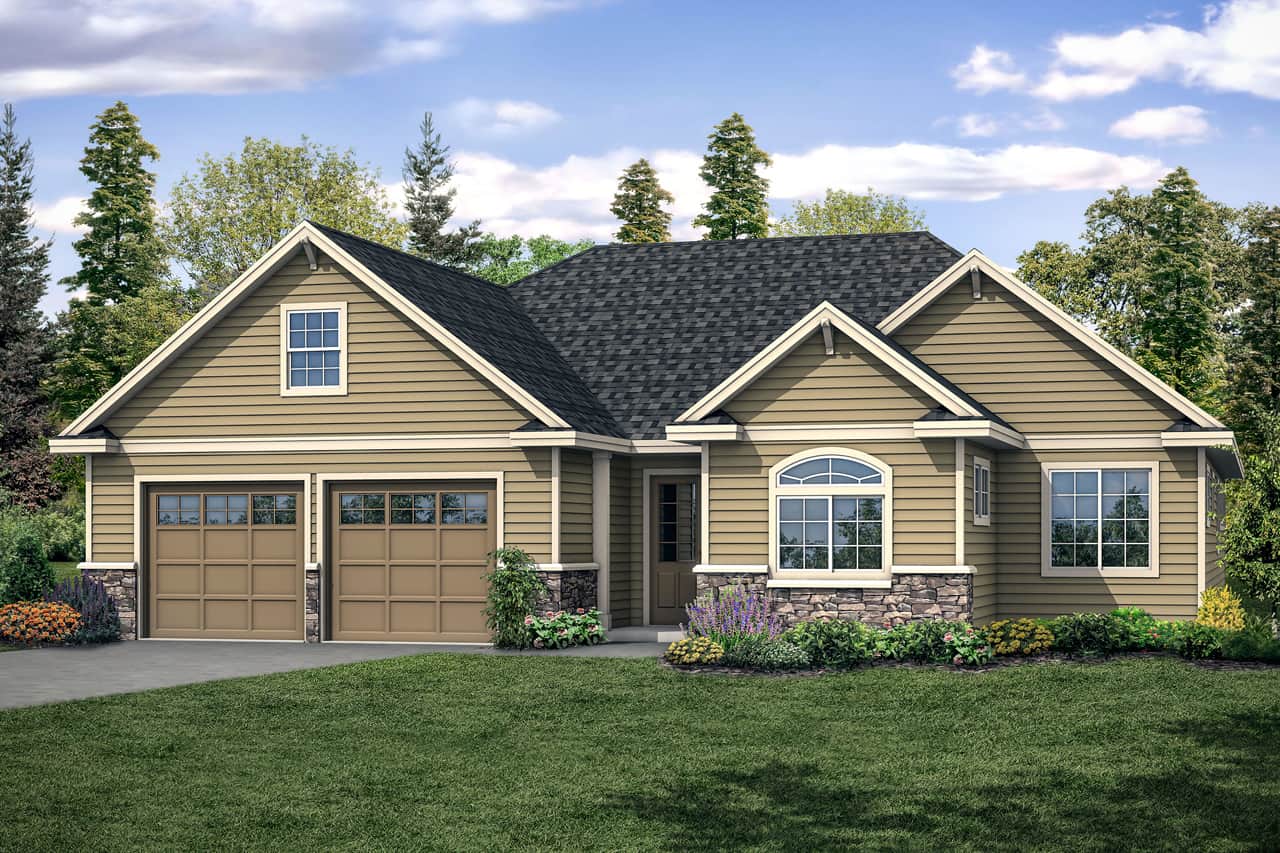 Front elevation of Ranch home (ThePlanCollection: House Plan #108-1919)