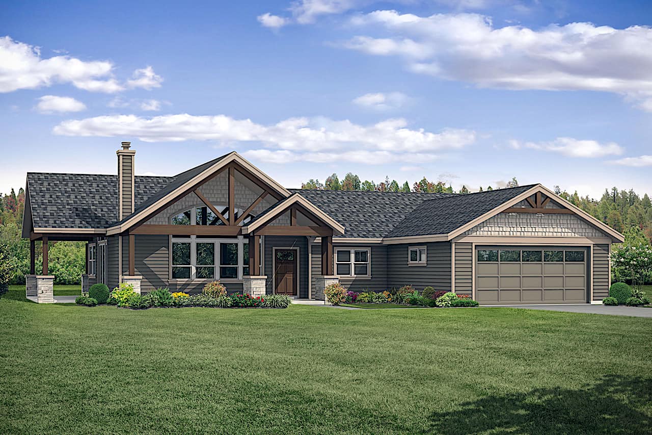 Front elevation of Ranch home (ThePlanCollection: House Plan #108-1920)