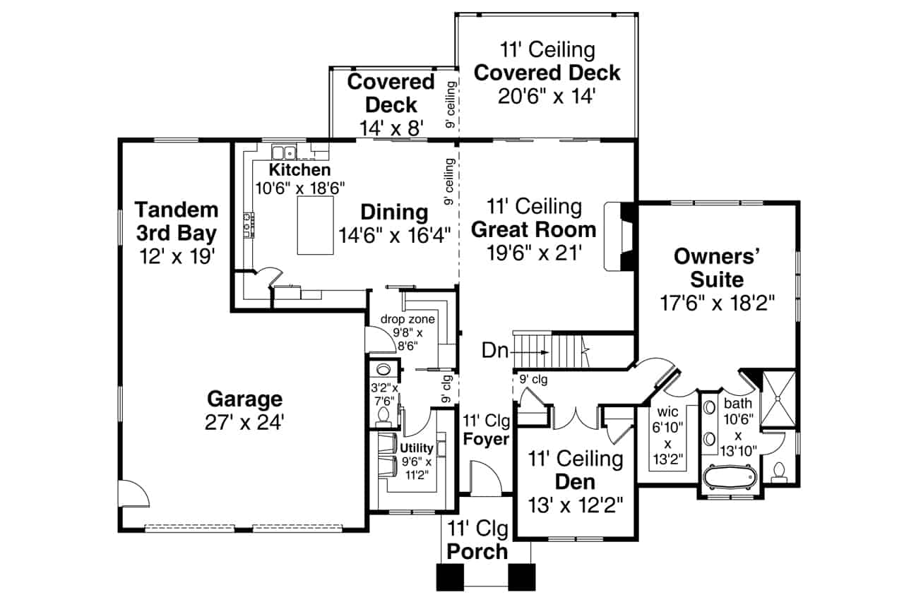 Floor Plan Main Level of Craftsman Plan #108-1922