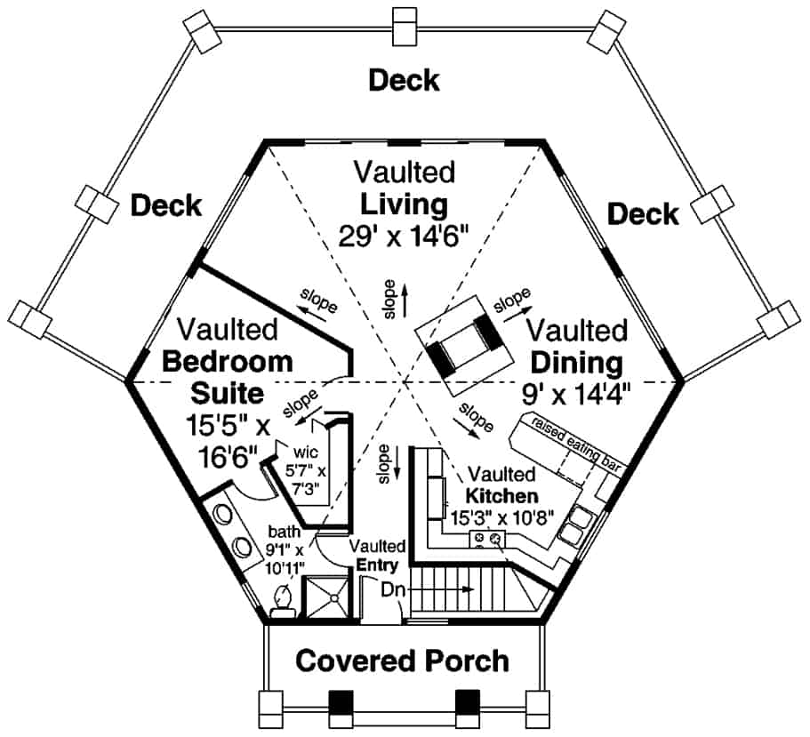 Floor Plan Main Level of Ranch Plan #108-1926
