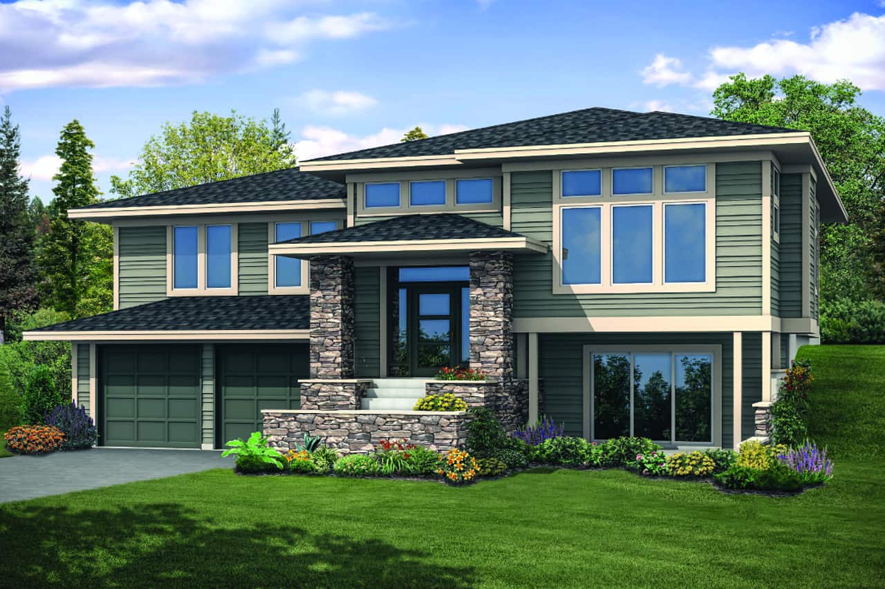Front elevation of Contemporary home (ThePlanCollection: House Plan #108-1931)