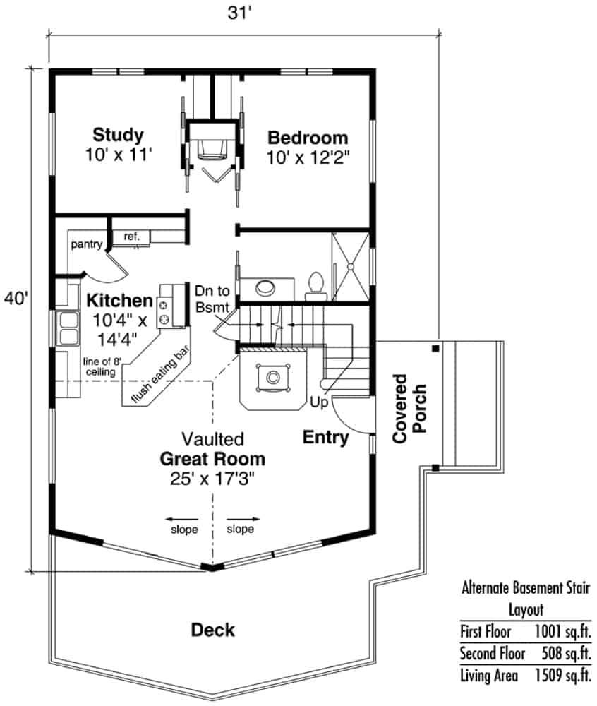 Main Level of Contemporary Plan #108-1932
