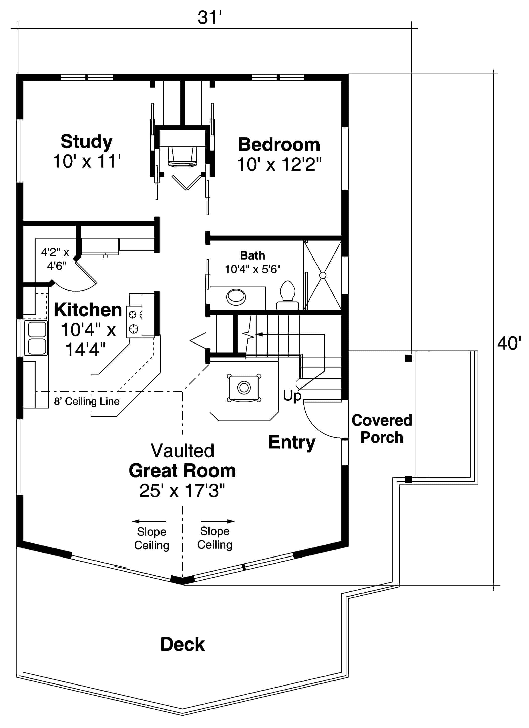 Floor Plan Main Level of A Frame Plan #108-1932