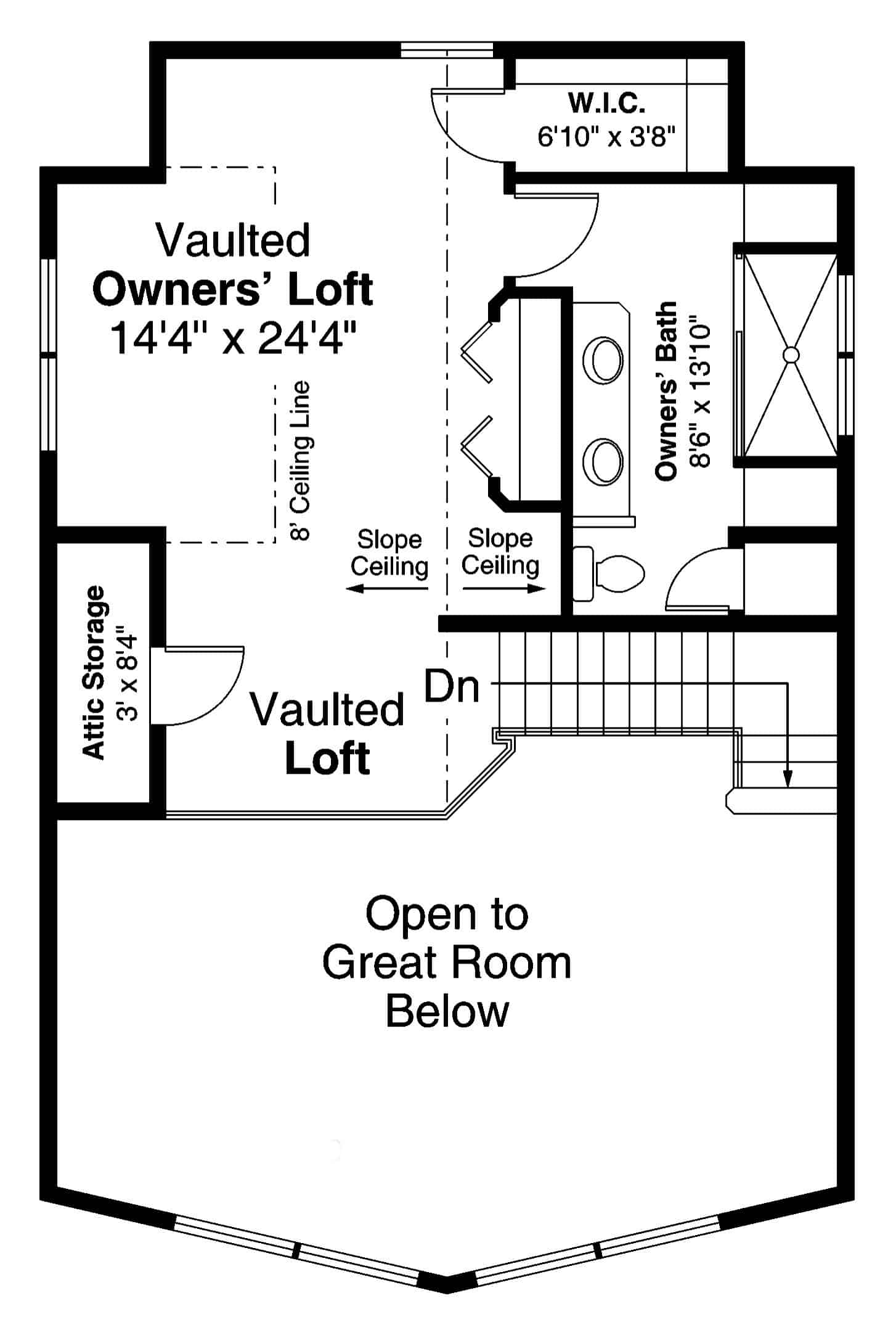 Floor Plan Upper Level of A Frame Plan #108-1932