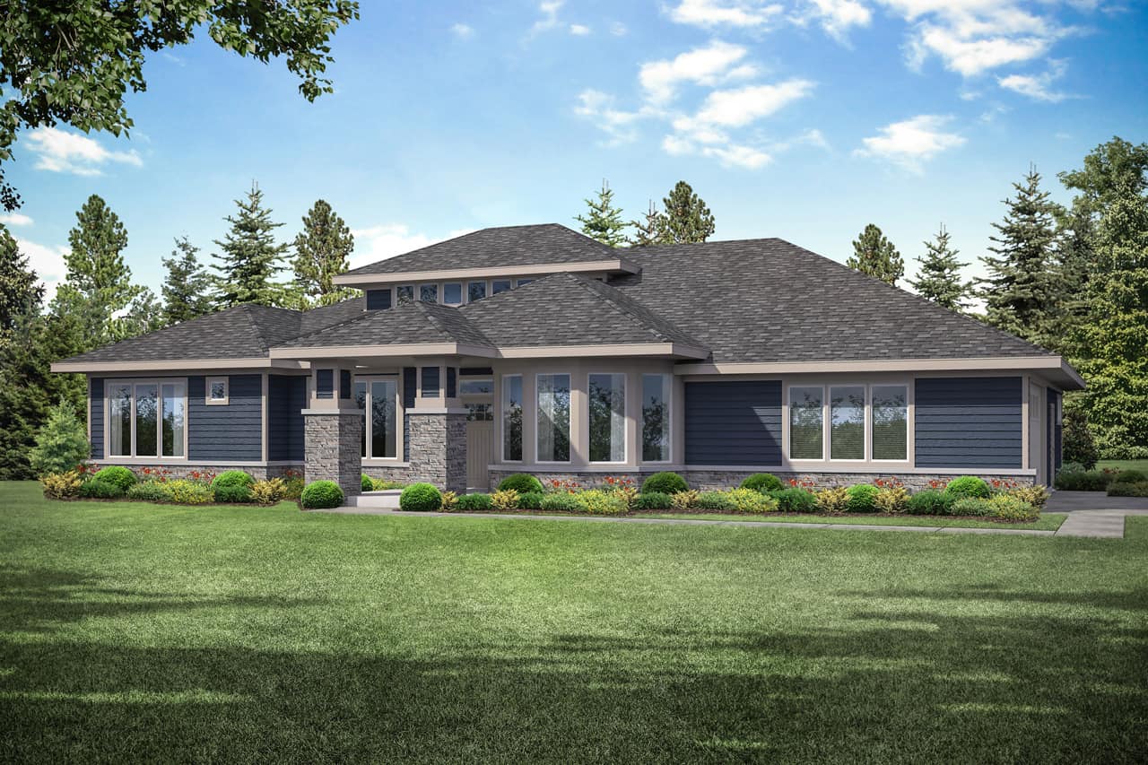 Front elevation of Craftsman home (ThePlanCollection: House Plan #108-1933)