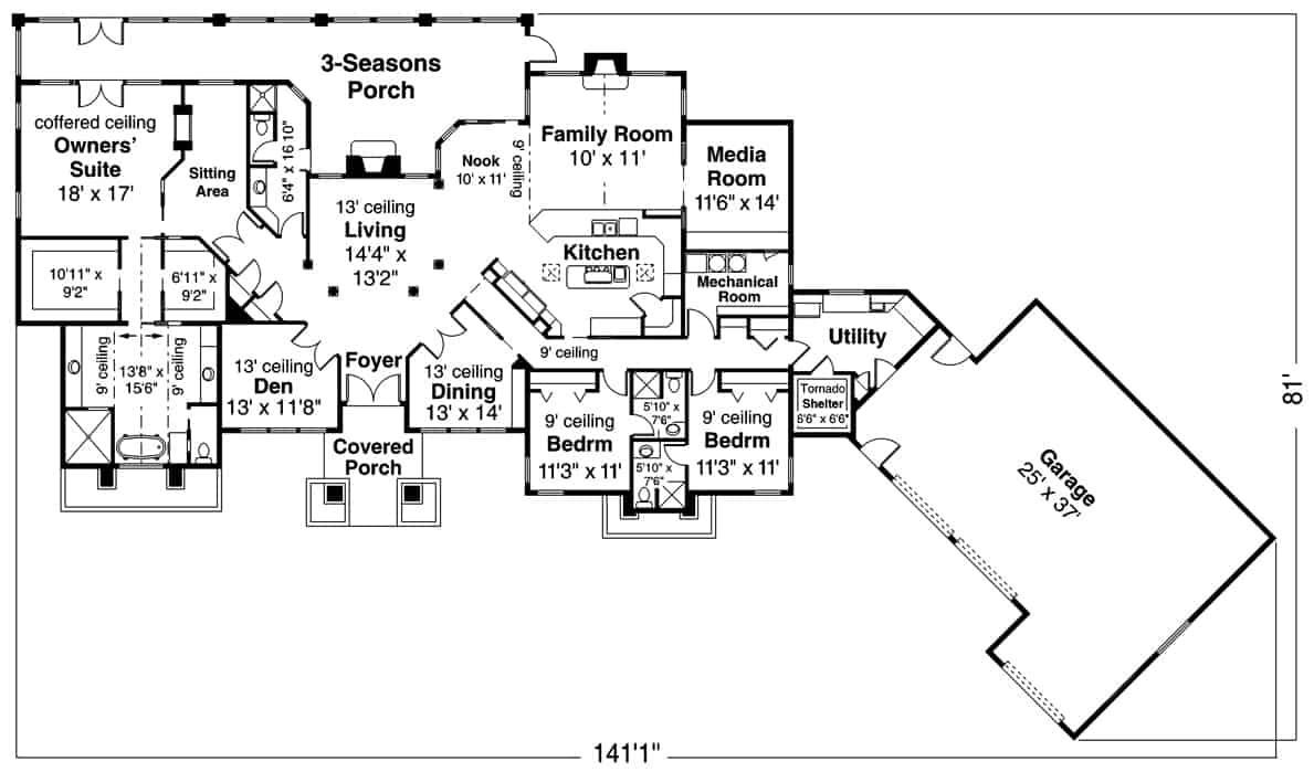 Floor Plan Main Level of Contemporary Plan #108-1934
