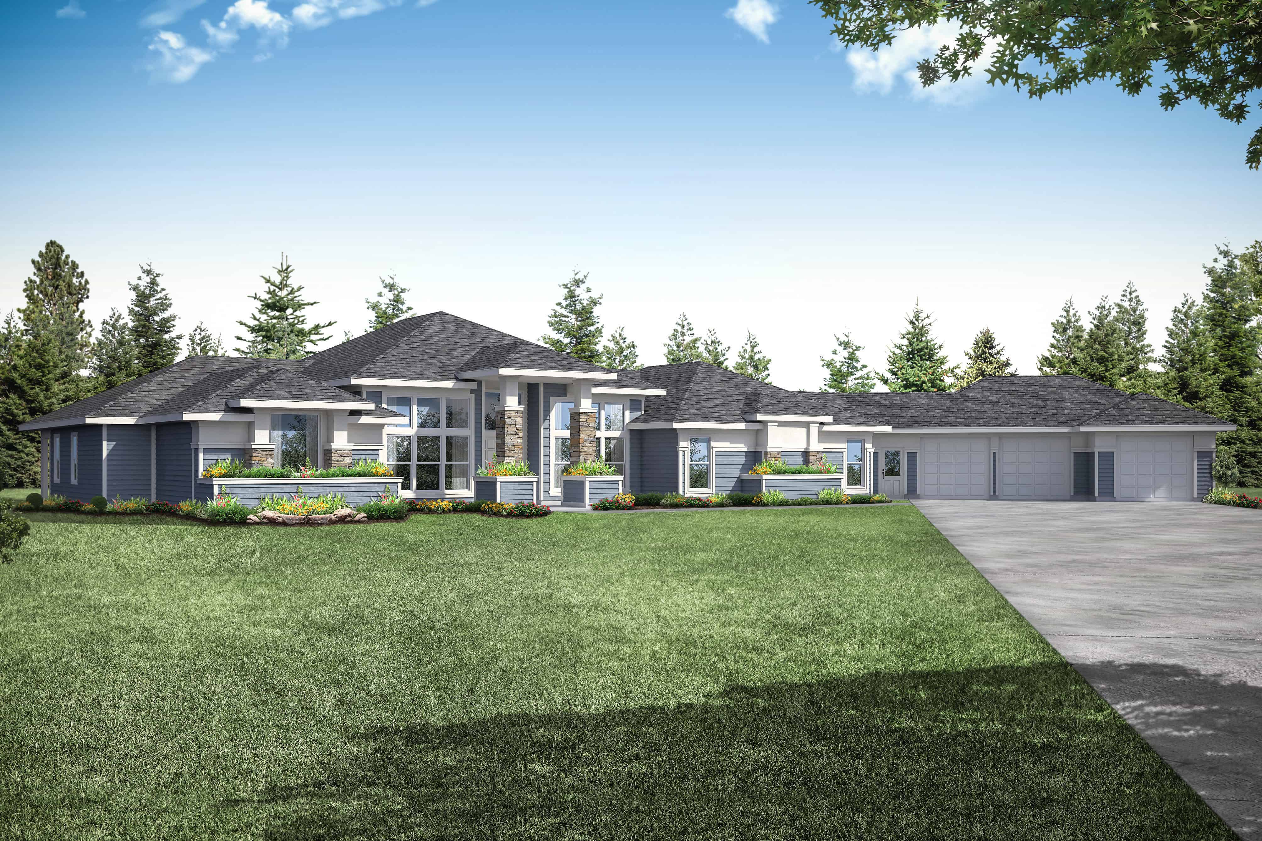 Front elevation of Contemporary home (ThePlanCollection: House Plan #108-1934)