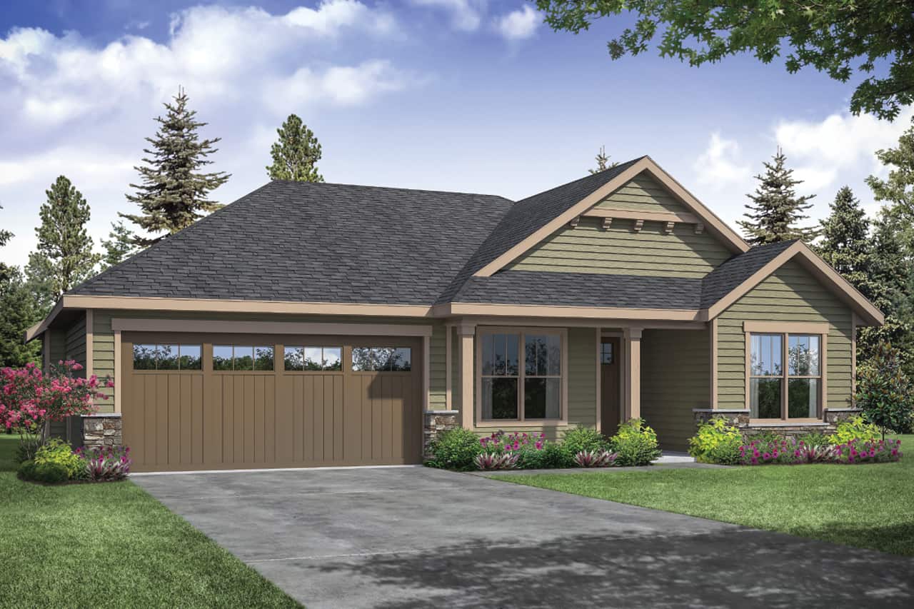 Front elevation of Ranch home (ThePlanCollection: House Plan #108-1935)