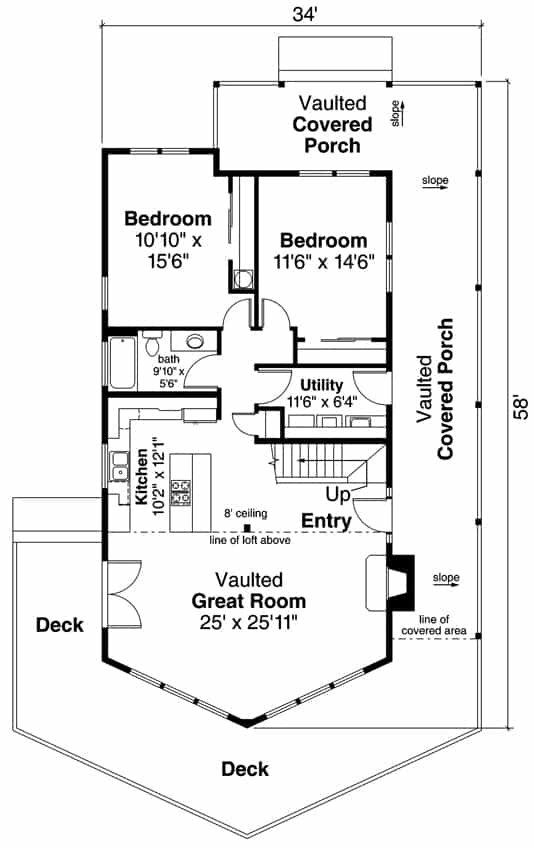 Floor Plan Main Level of Farmhouse Plan #108-1937