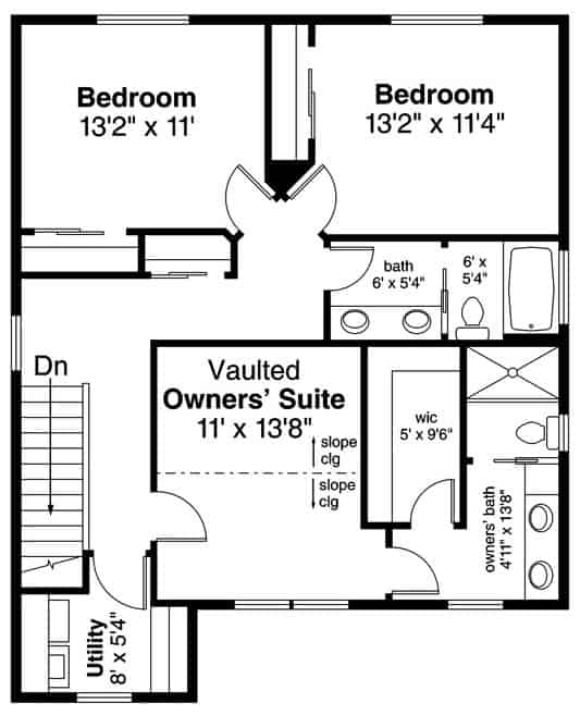 Floor Plan Upper Level of Farmhouse Plan #108-1939