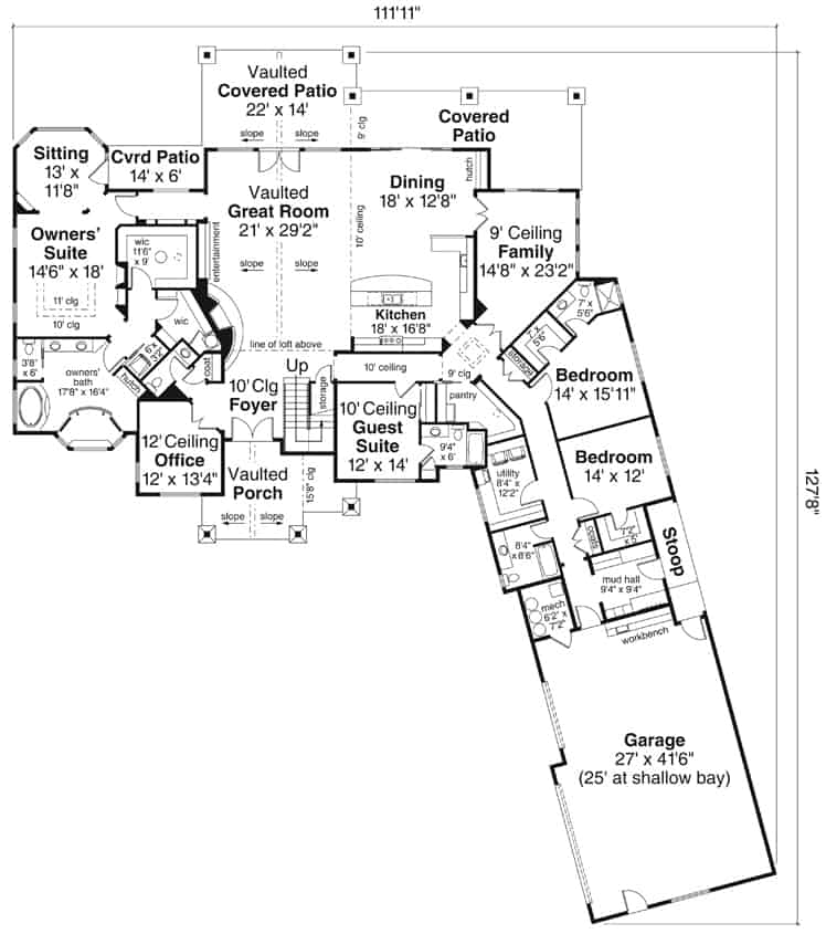Floor Plan Main Level of Craftsman Plan #108-1940