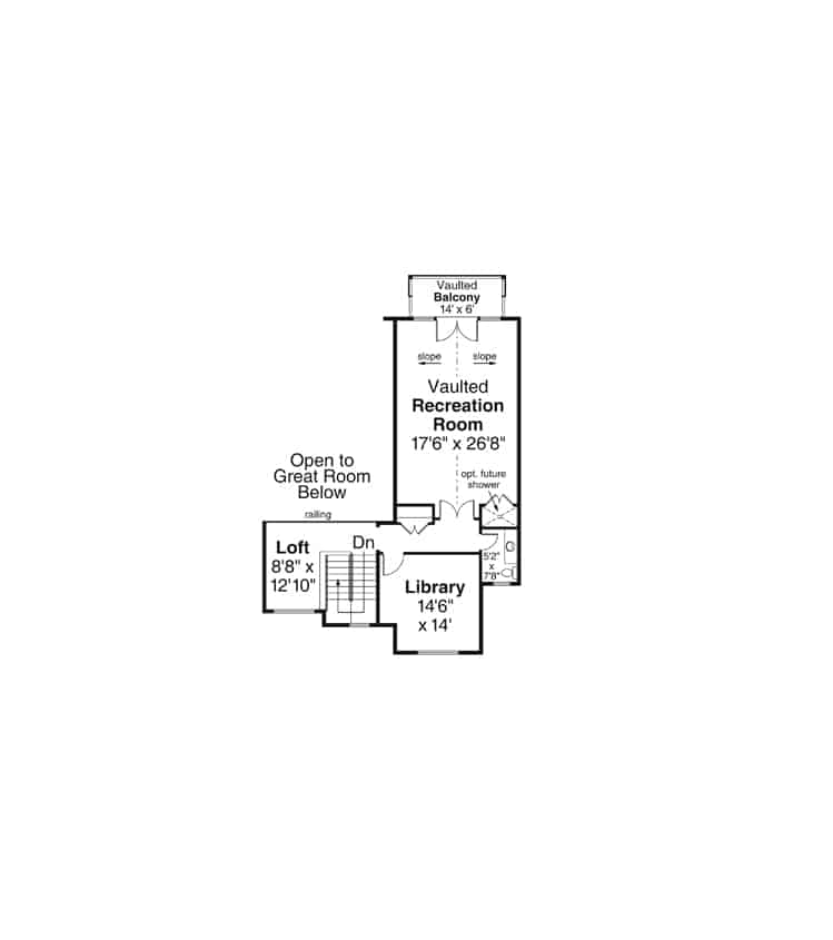 Floor Plan Upper Level of Craftsman Plan #108-1940