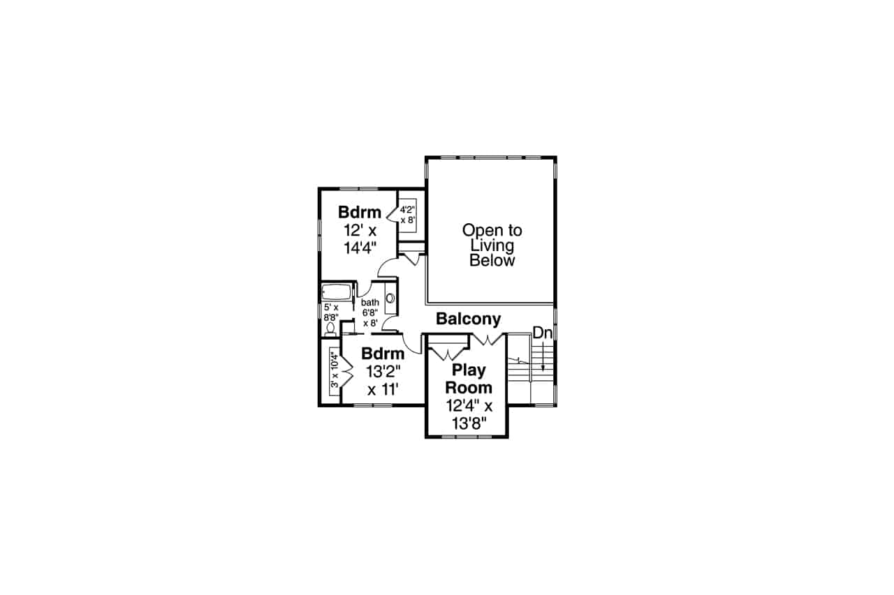 Floor Plan Upper Level of Craftsman Plan #108-1941
