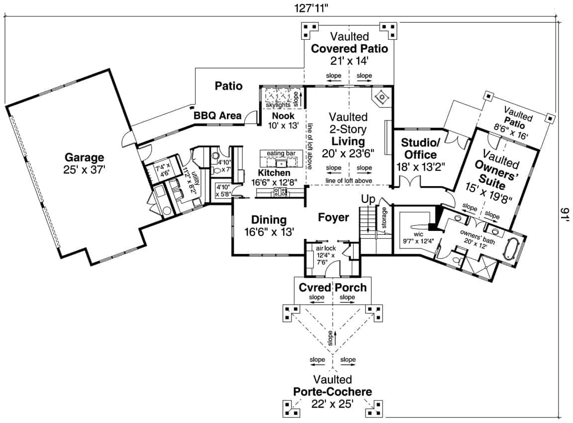 Floor Plan Main Level of Craftsman Plan #108-1941