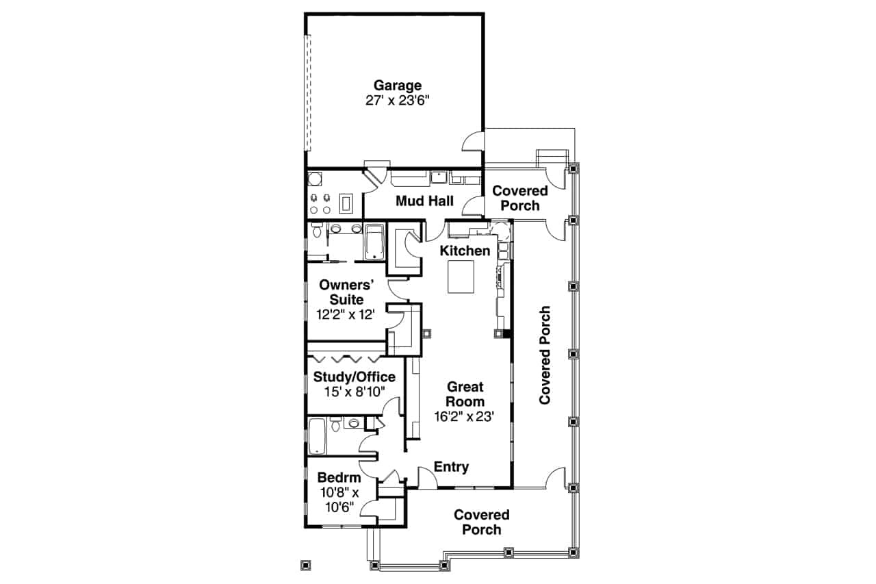 Floor Plan Main Level of Ranch Plan #108-1946