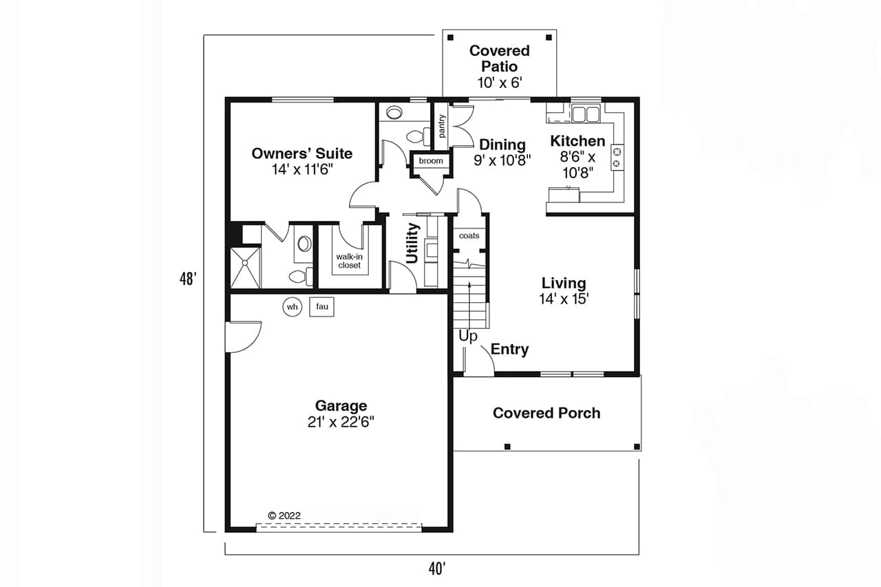 Floor Plan Main Level of Farmhouse Plan #108-1947