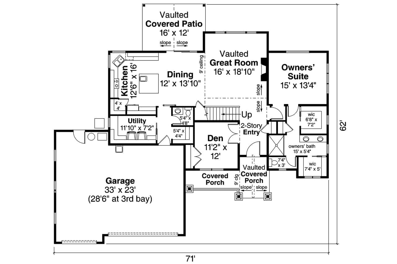 Floor Plan Main Level of Farmhouse Plan #108-1949
