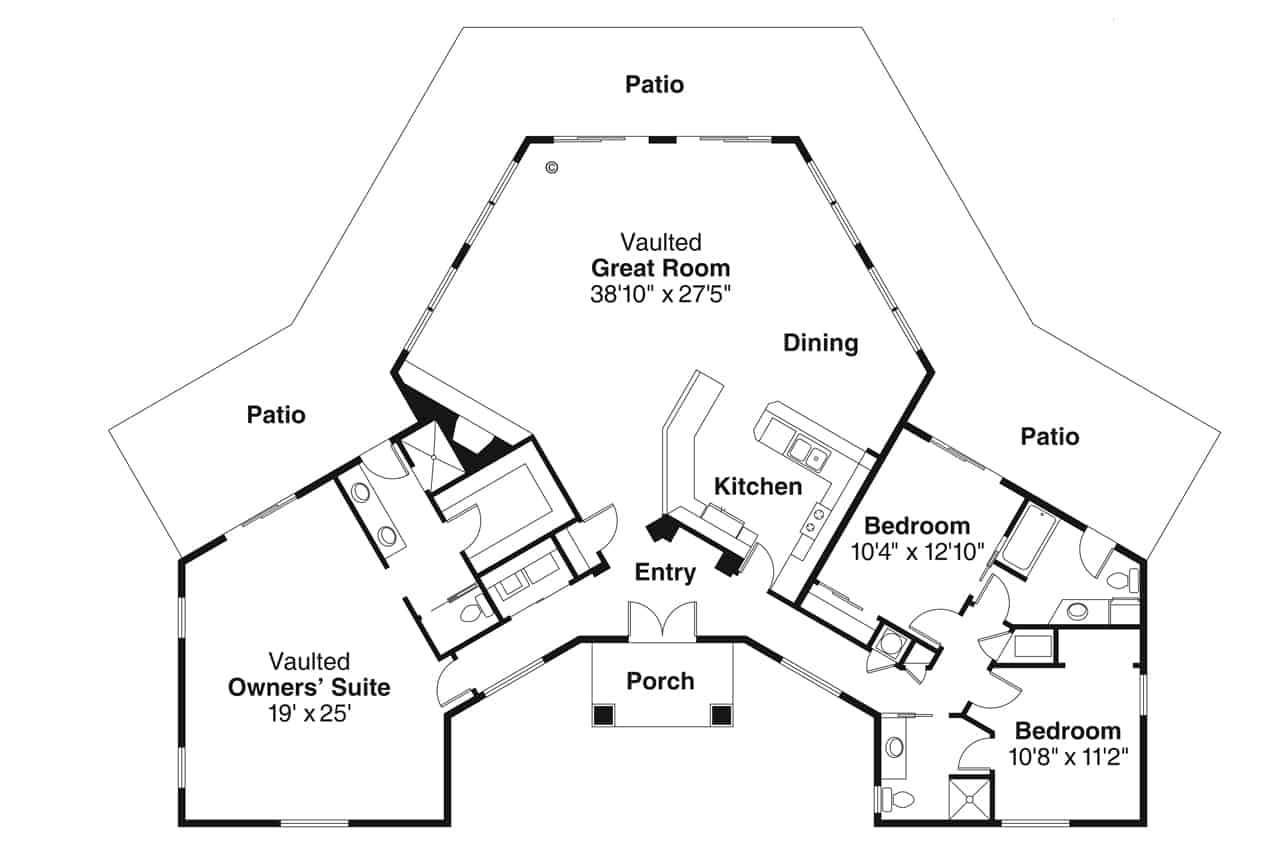 Floor Plan Main Level of Spanish Plan #108-1952