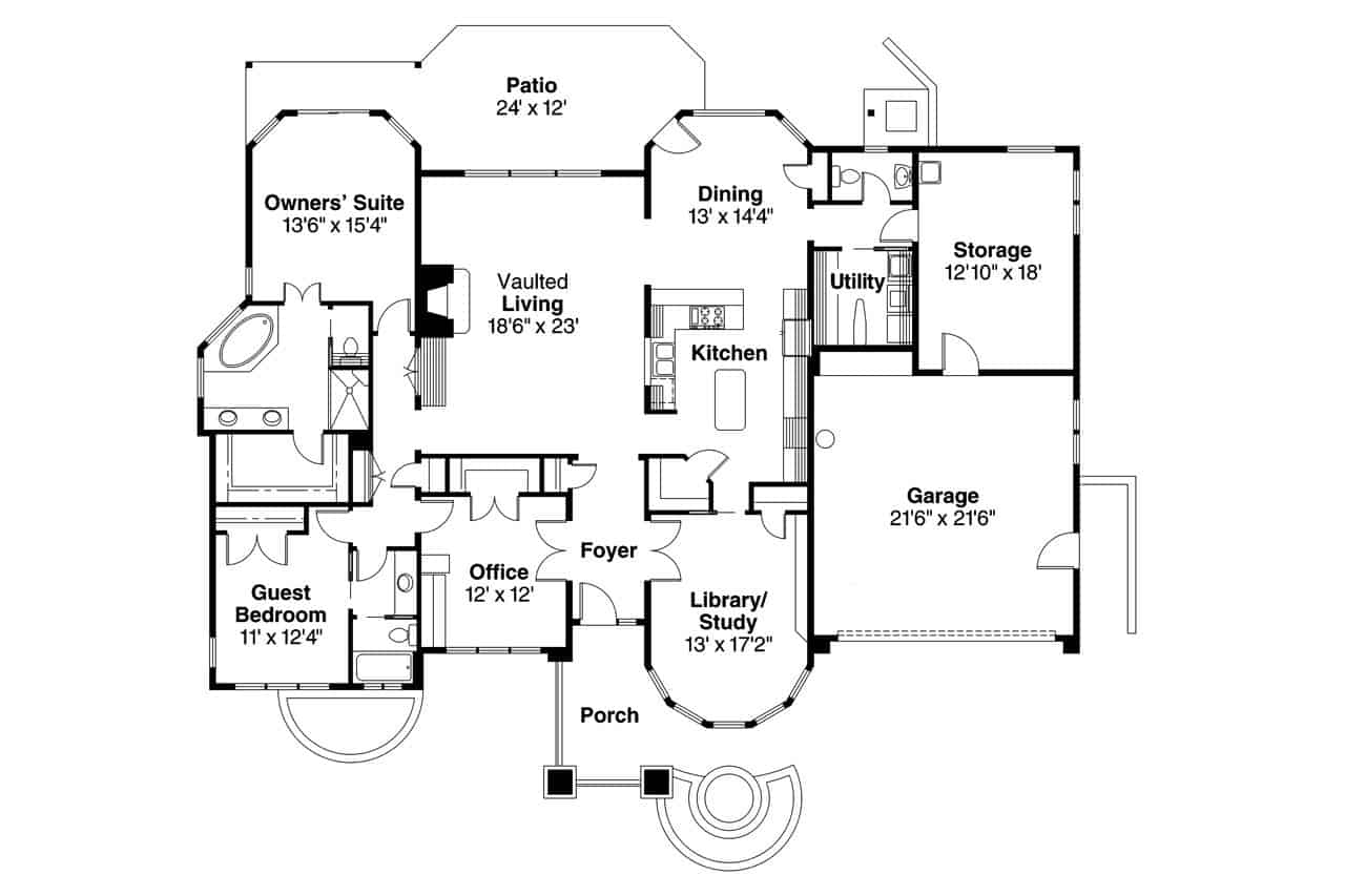 Floor Plan Main Level of Craftsman Plan #108-1954
