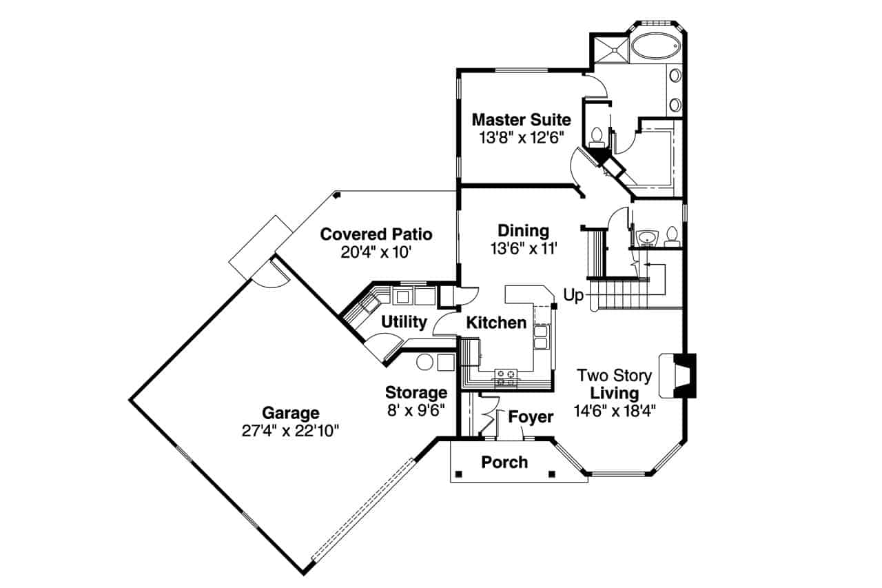 Floor Plan Main Level of Farmhouse Plan #108-1955