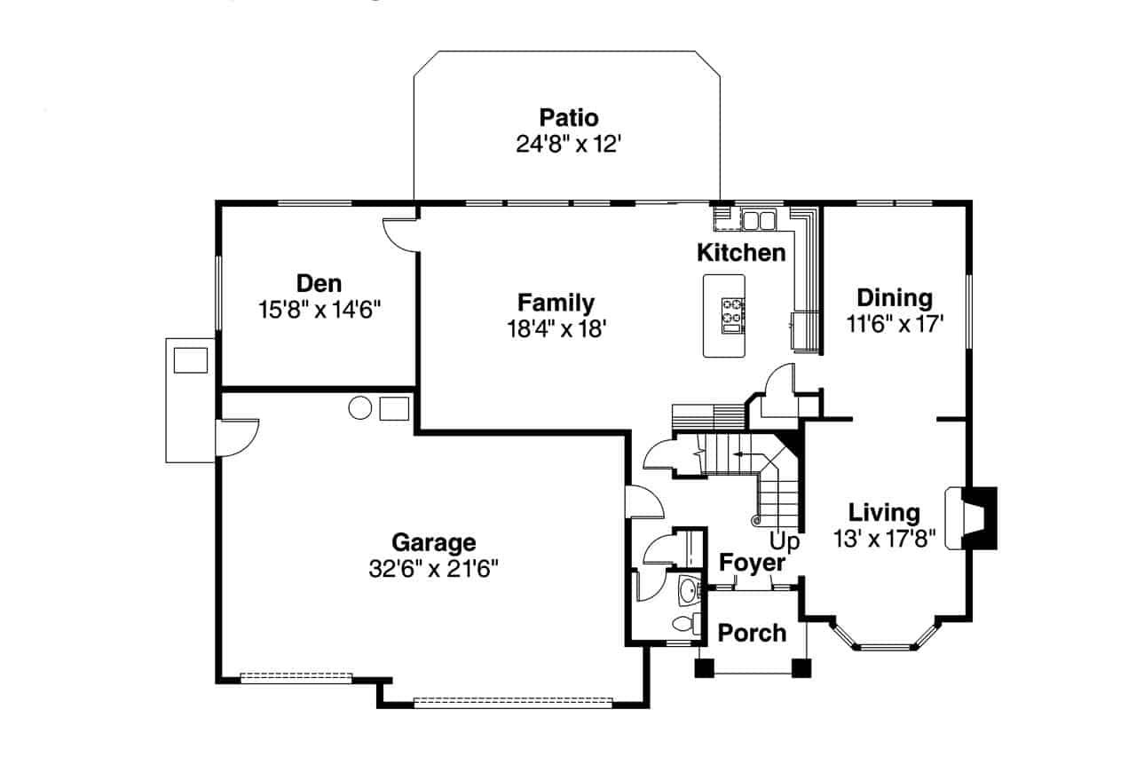 Floor Plan Main Level of Craftsman Plan #108-1957