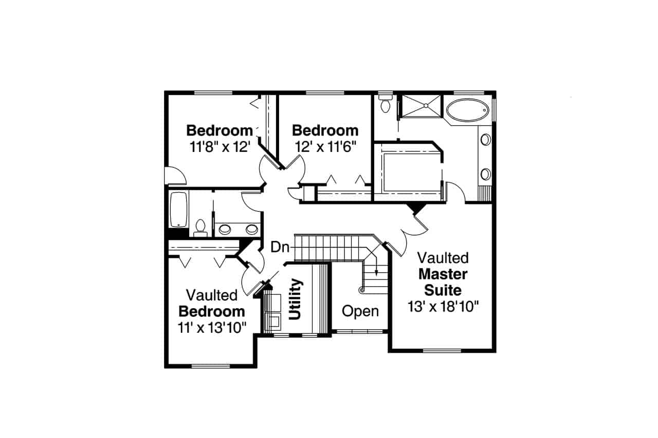 Floor Plan Upper Level of Craftsman Plan #108-1957