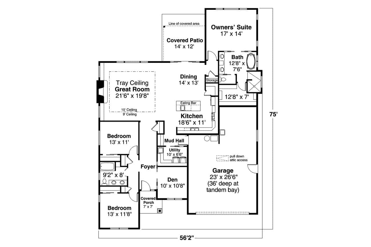 Floor Plan Main Level of Craftsman Plan #108-1961