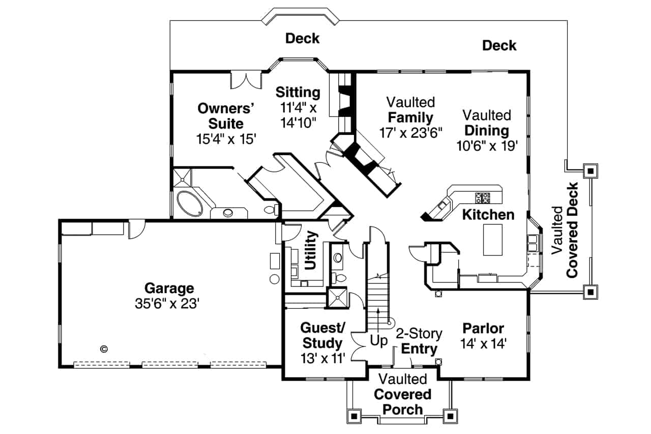 Floor Plan Main Level of Craftsman Plan #108-1963
