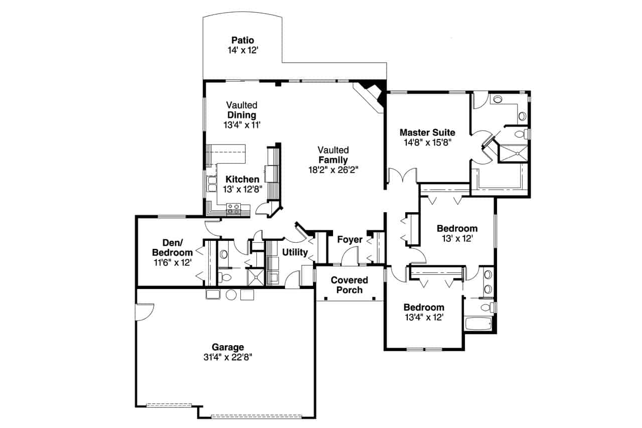 Floor Plan Main Level of Craftsman Plan #108-1964