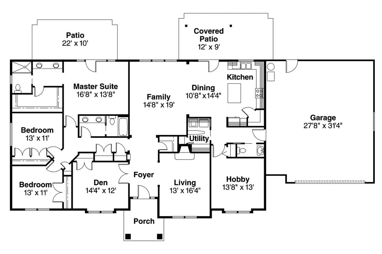 Floor Plan Main Level of Craftsman Plan #108-1966