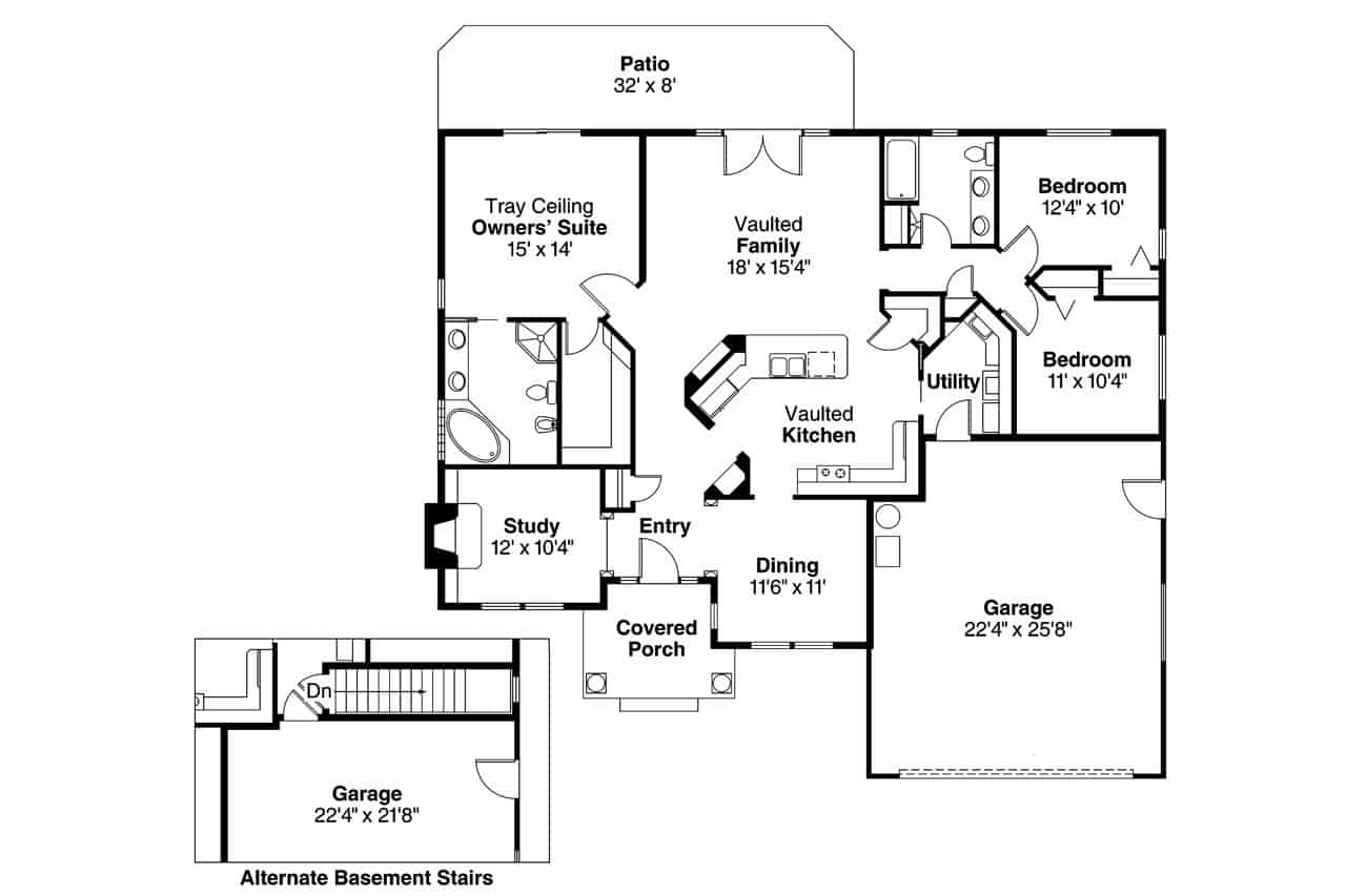 Floor Plan Main Level of Craftsman Plan #108-1967