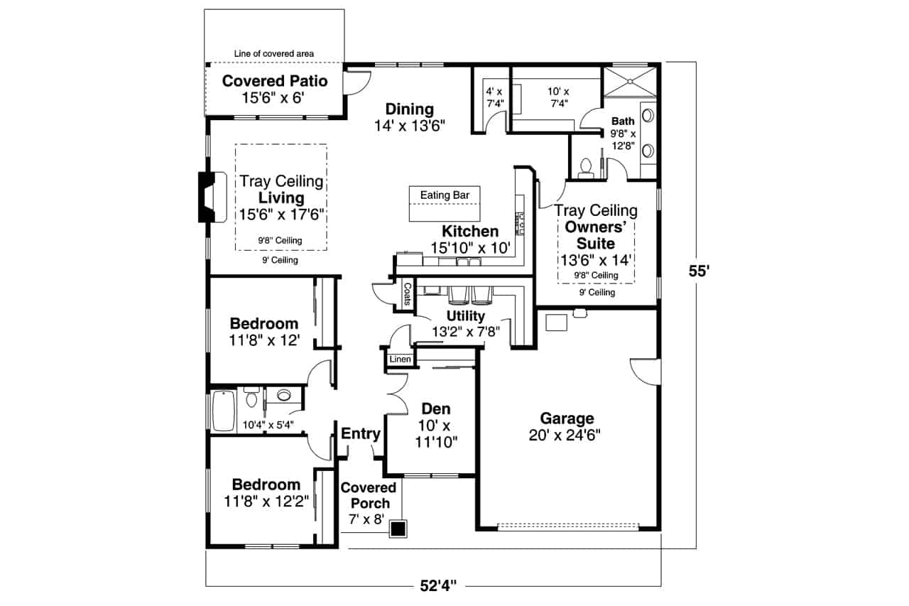 Floor Plan Main Level of Southern Plan #108-1970