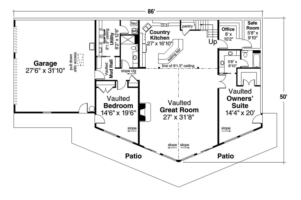 Floor Plan Main Level of A Frame Plan #108-1972