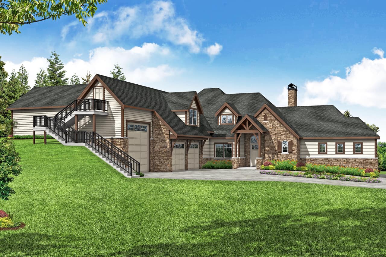 Front elevation of European home (ThePlanCollection: House Plan #108-1974)