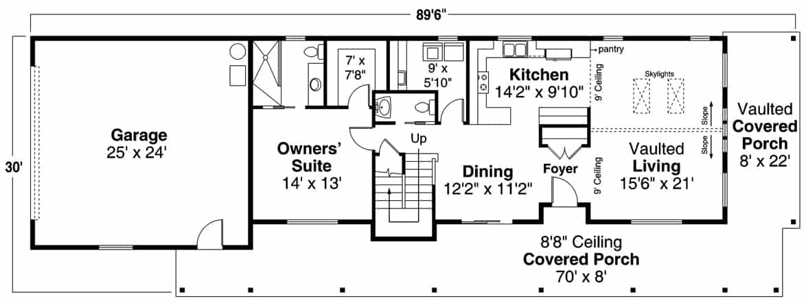 Floor Plan Main Level of Farmhouse Plan #108-1975