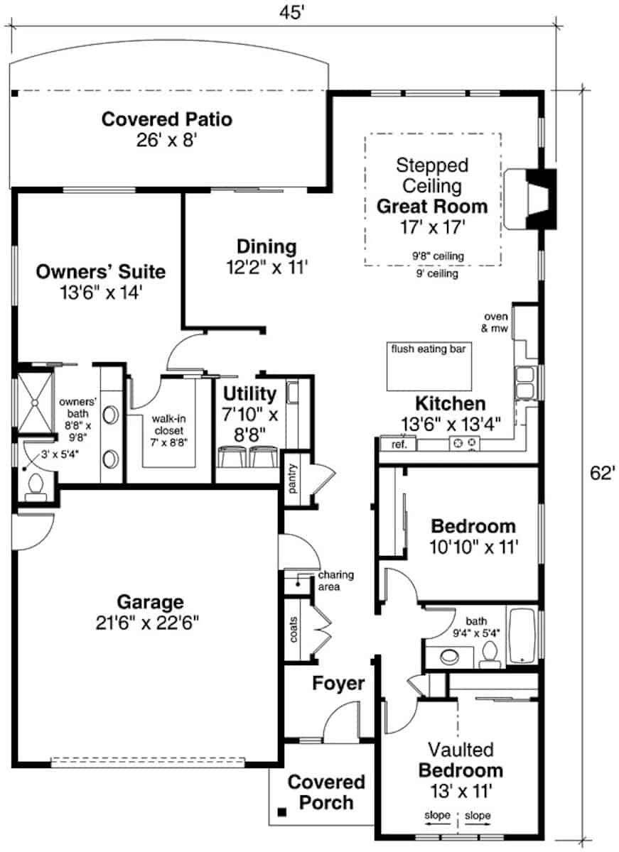 Floor Plan Main Level of Ranch Plan #108-1979