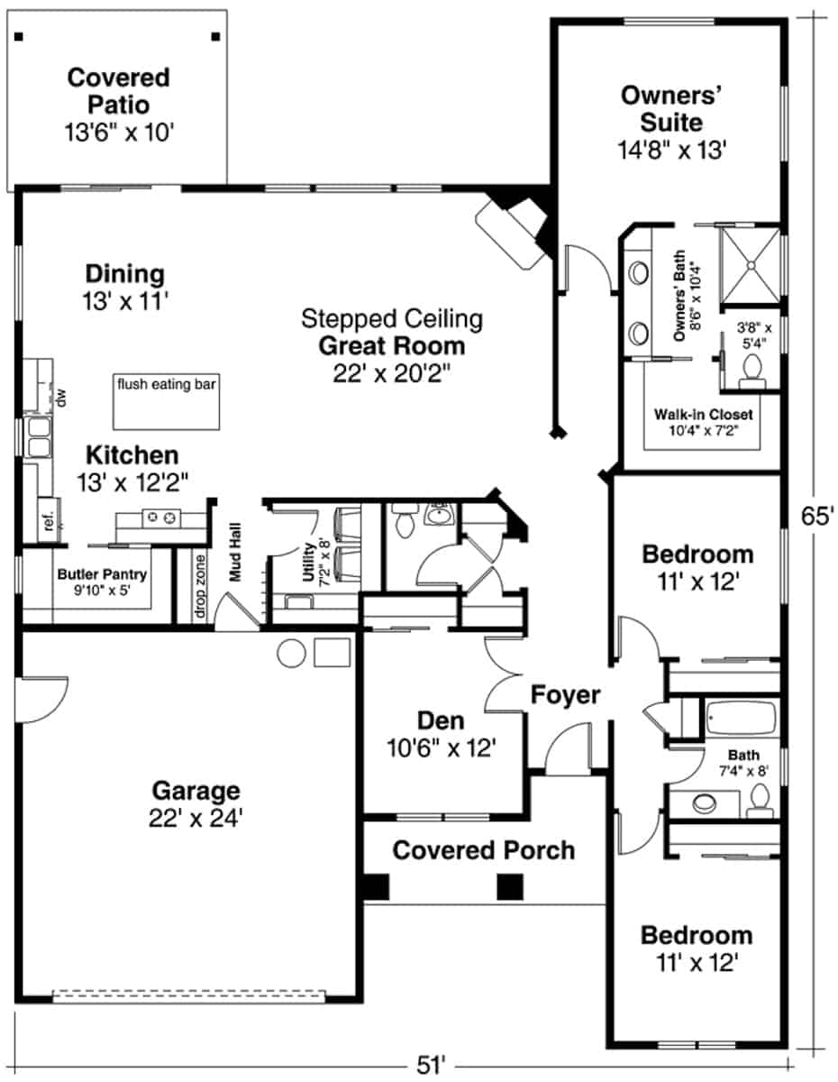 Floor Plan Main Level of Contemporary Plan #108-1980