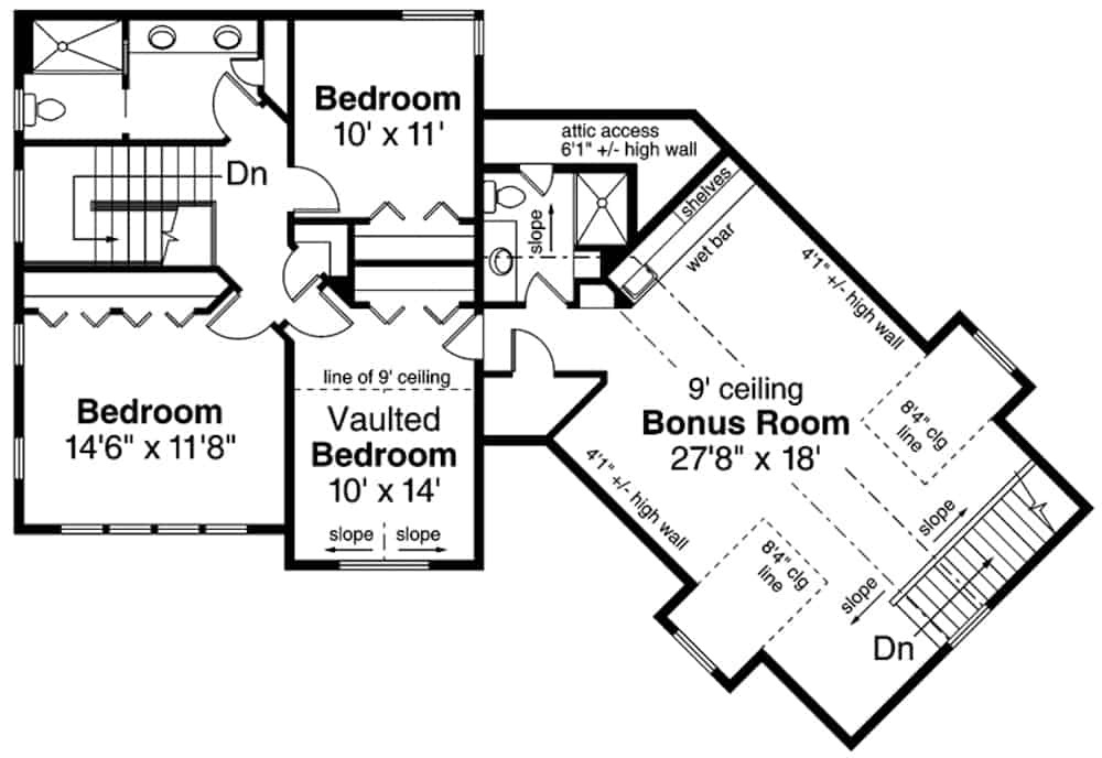Floor Plan Upper Level of Farmhouse Plan #108-1982