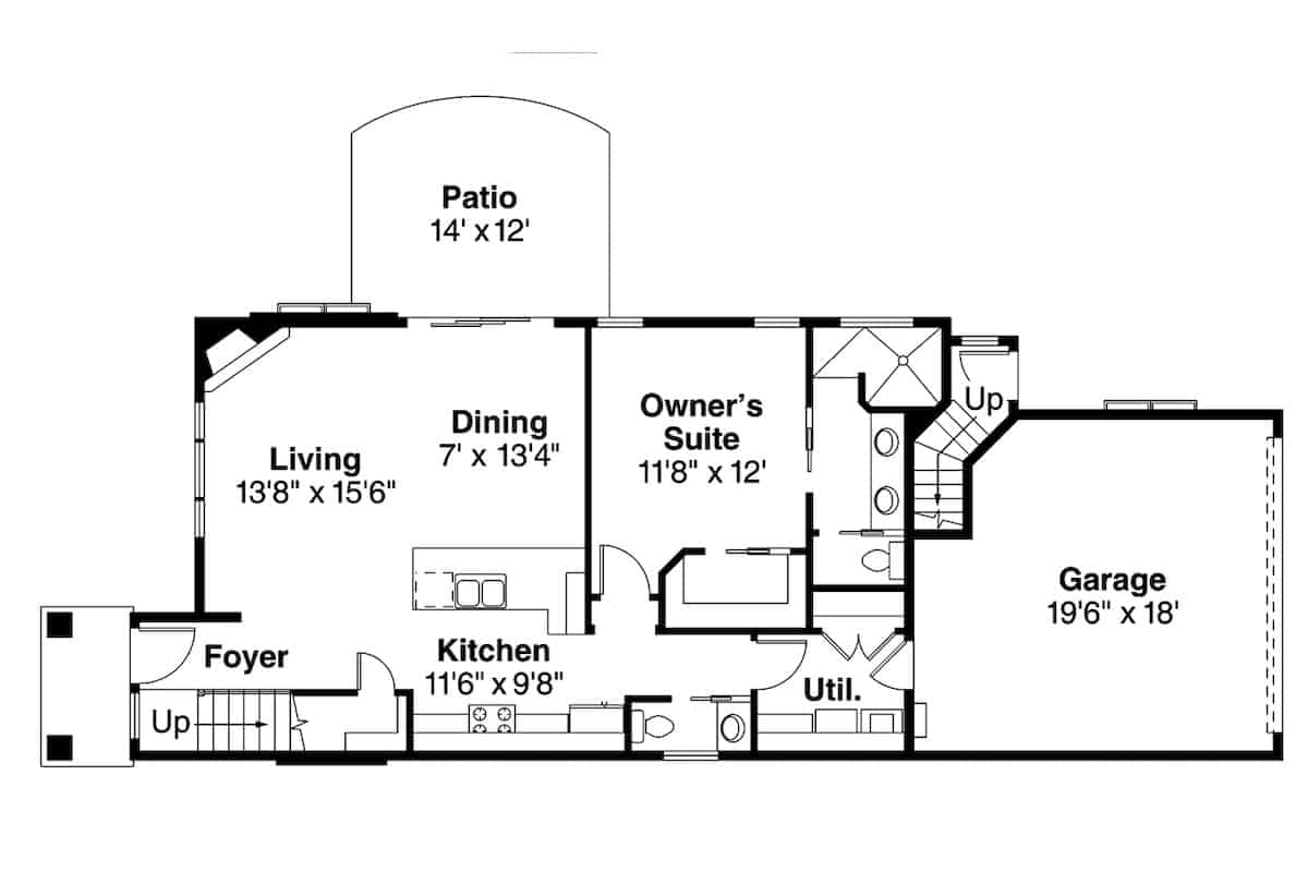 Floor Plan Main Level of Southern Plan #108-1984