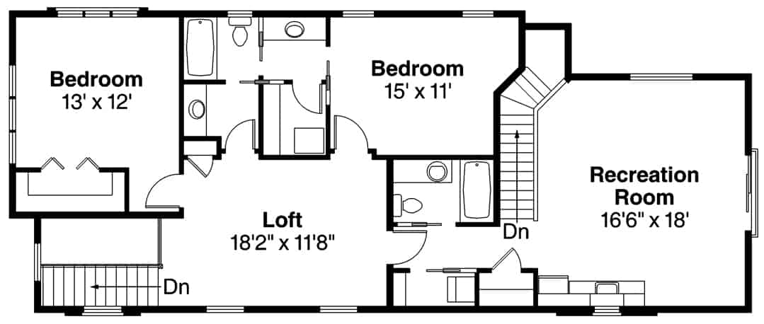 Floor Plan Upper Level of Southern Plan #108-1984
