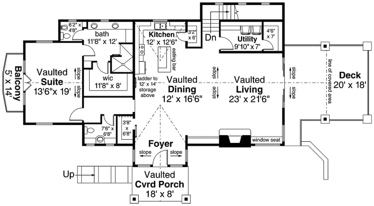 Floor Plan Main Level of European Plan #108-1986