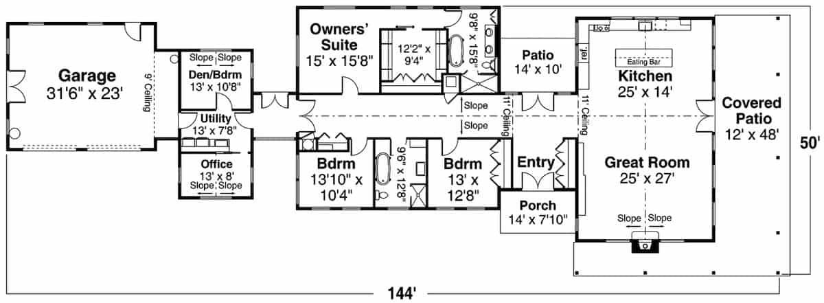 Floor Plan Main Level of Contemporary Plan #108-1988