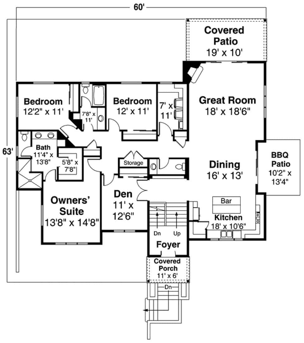 Floor Plan Main Level of Contemporary Plan #108-1989