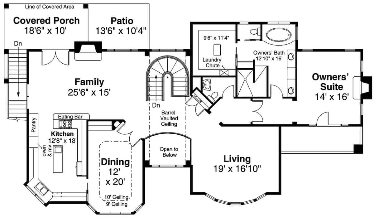 Floor Plan Main Level of Mediterranean Plan #108-1991